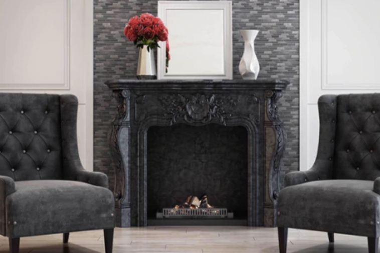 Linear Gray Tile on Fireplace