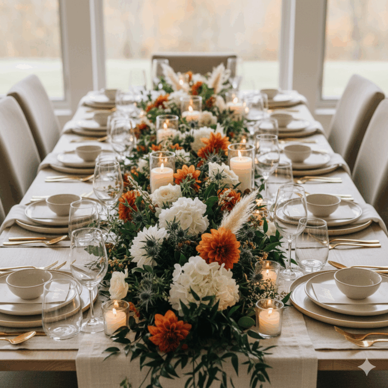 Table setting ideas for Thanksgiving with flowers and plates