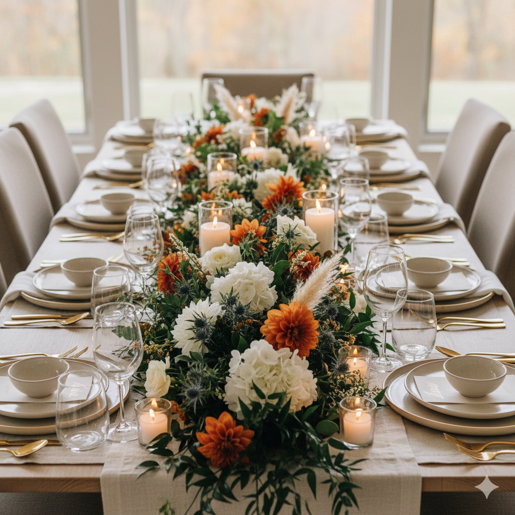 Table setting ideas for Thanksgiving with flowers and plates
