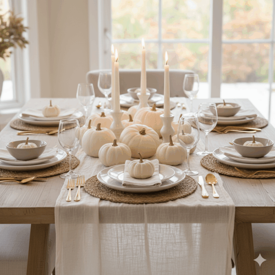 White pumpkins table setting