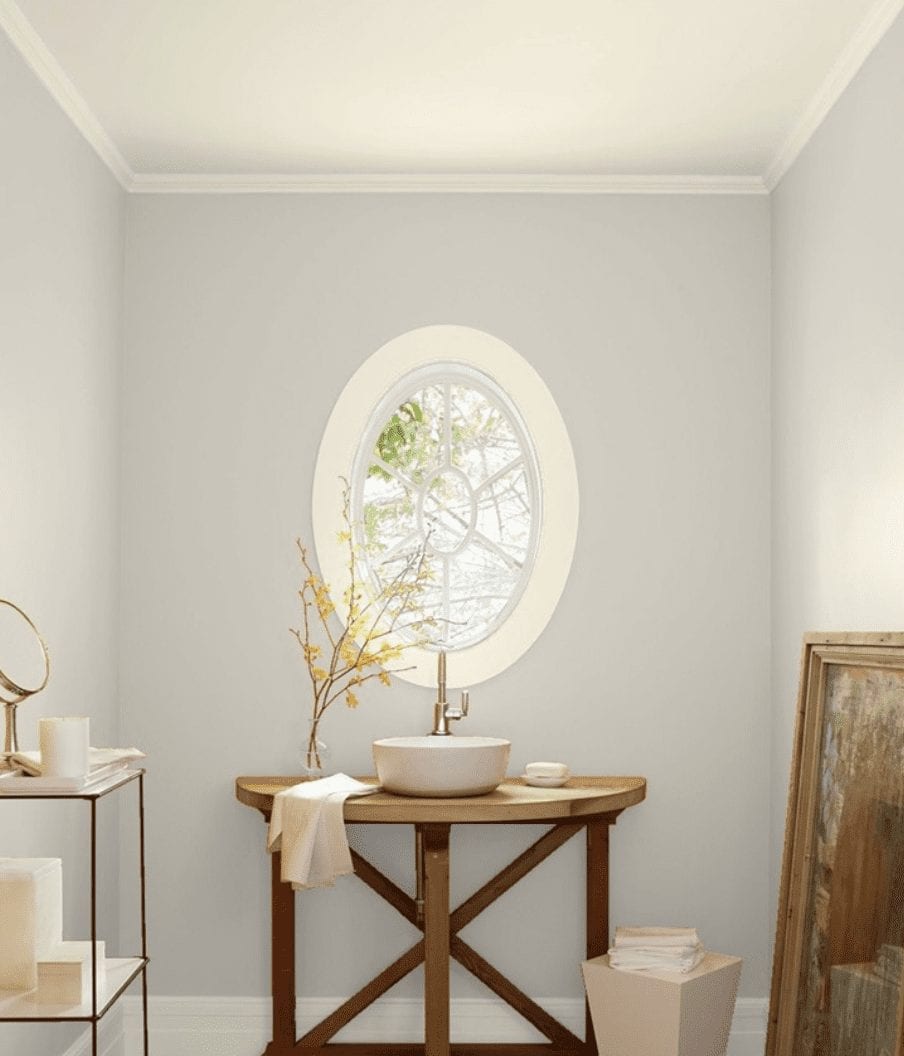 Sea Salt Paint Color on Wall with oval window
