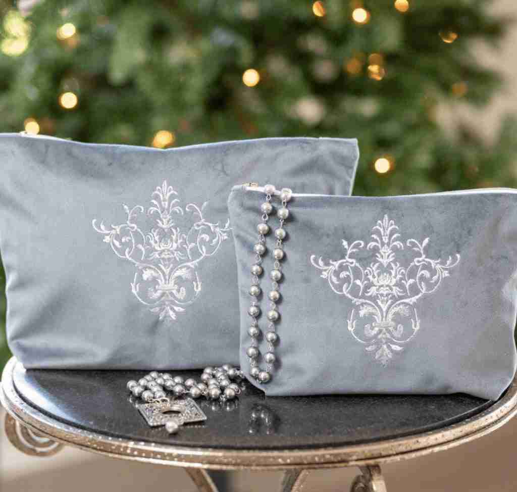 Embroidered Velvet Cosmetic Bag