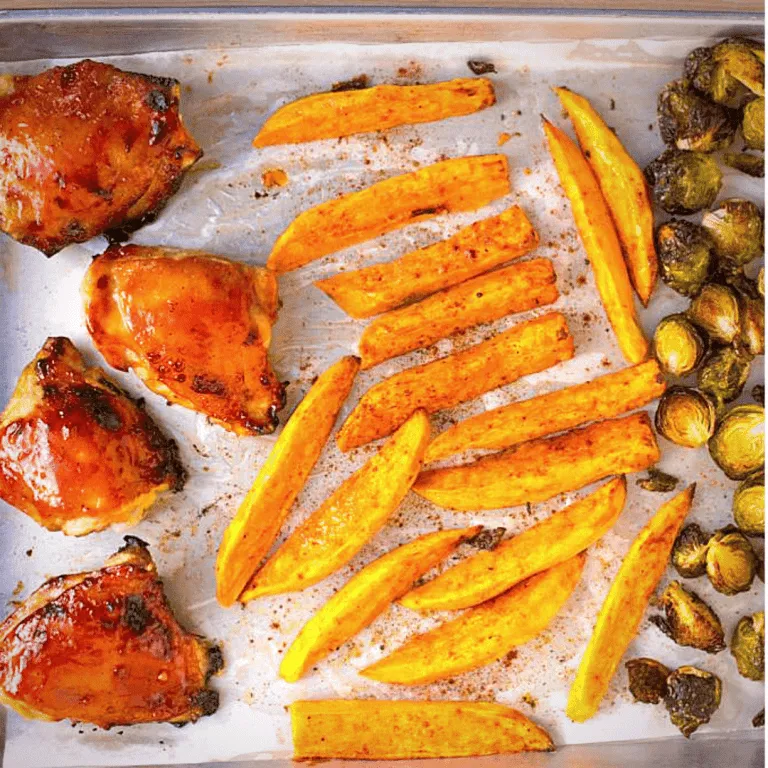 Easy Sheet Pan Roasted Chicken-Brussels Sprouts Recipe