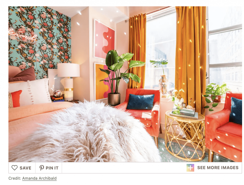 bright colored room with organes and pink