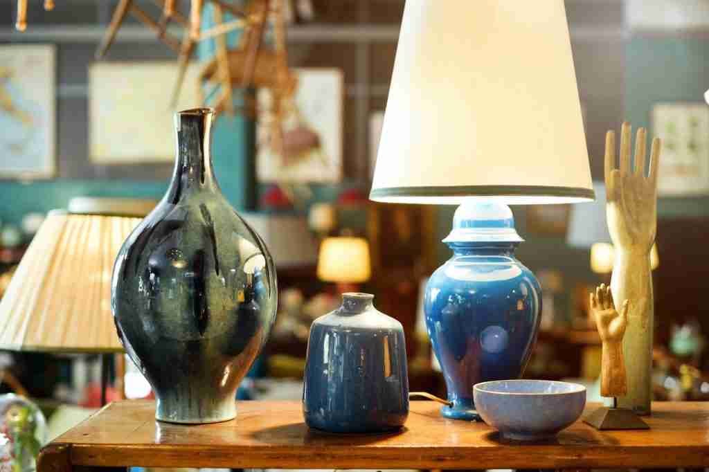 Display of handmade colorful glazed pottery and ceramics