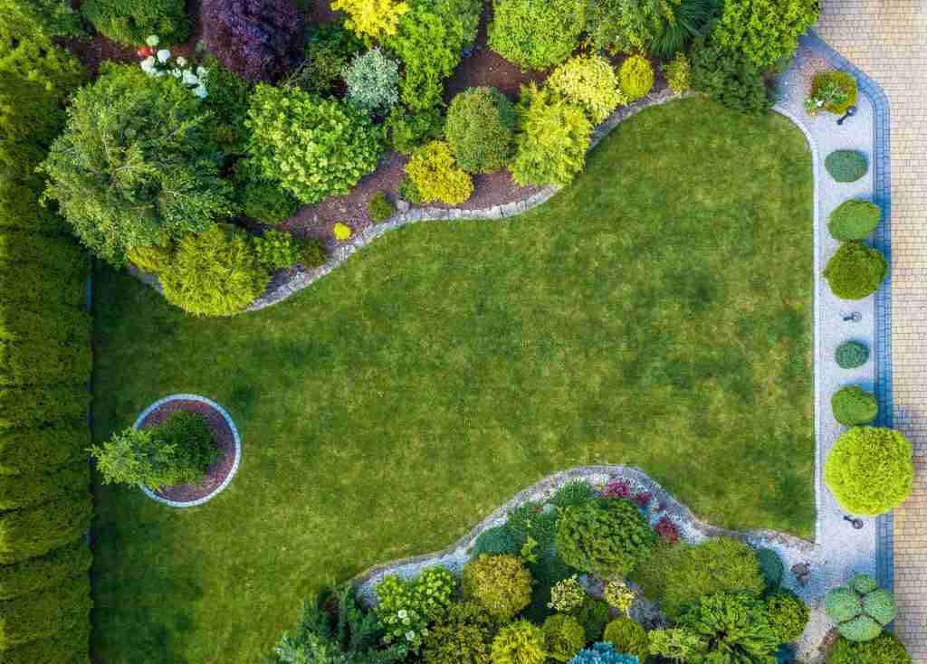 Beautiful Residential Mature Garden Aerial View