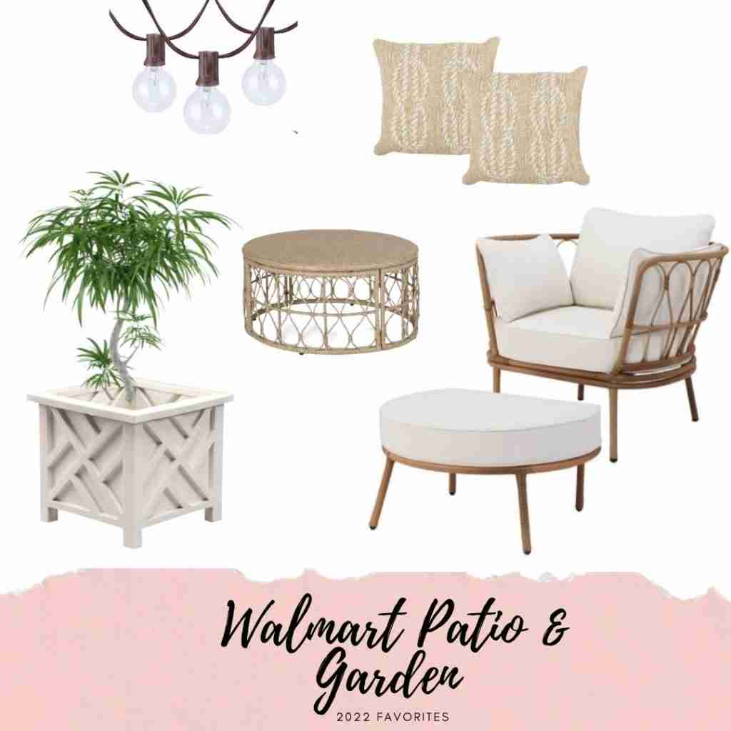 Walmart outdoor planter and chairs and lights