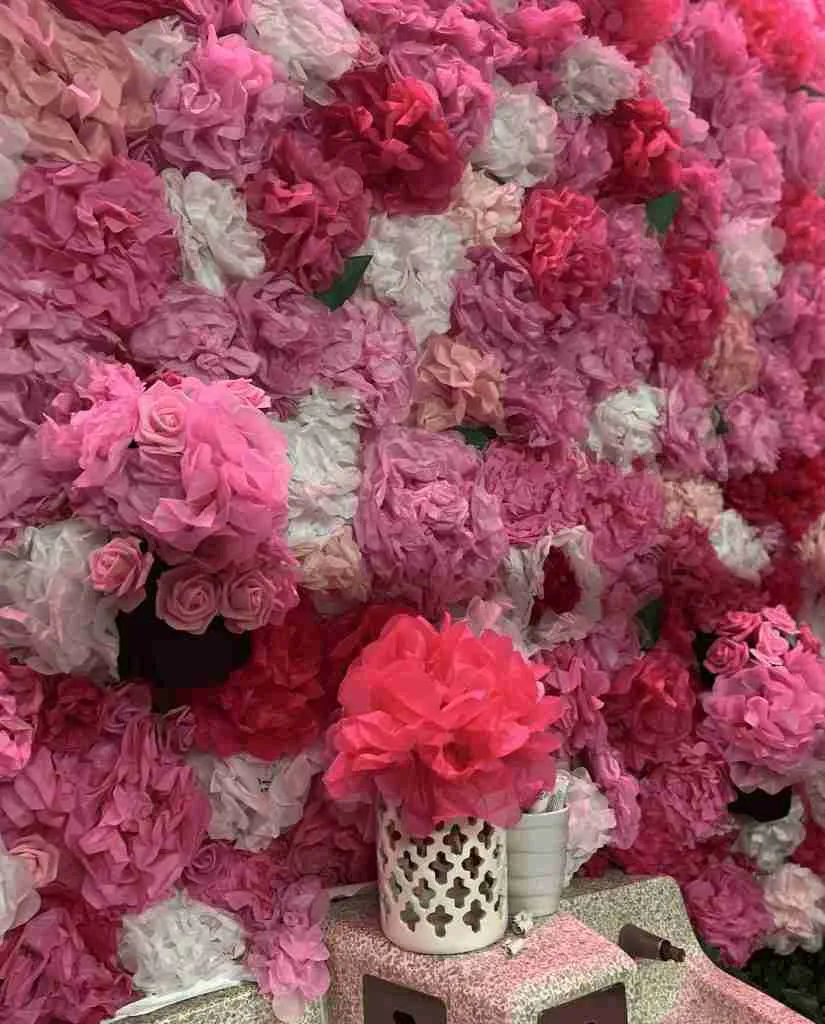 Pink tissue paper wall display