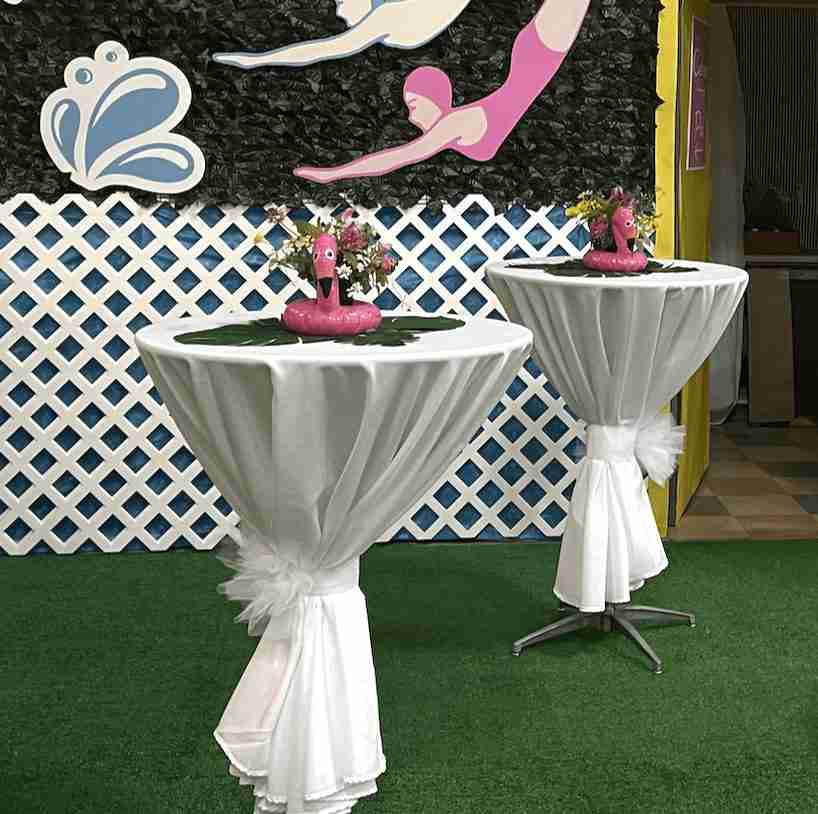 Cocktail tables with pink flamigos