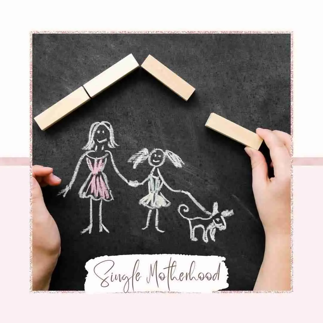 Drawing of single mom, child and dog