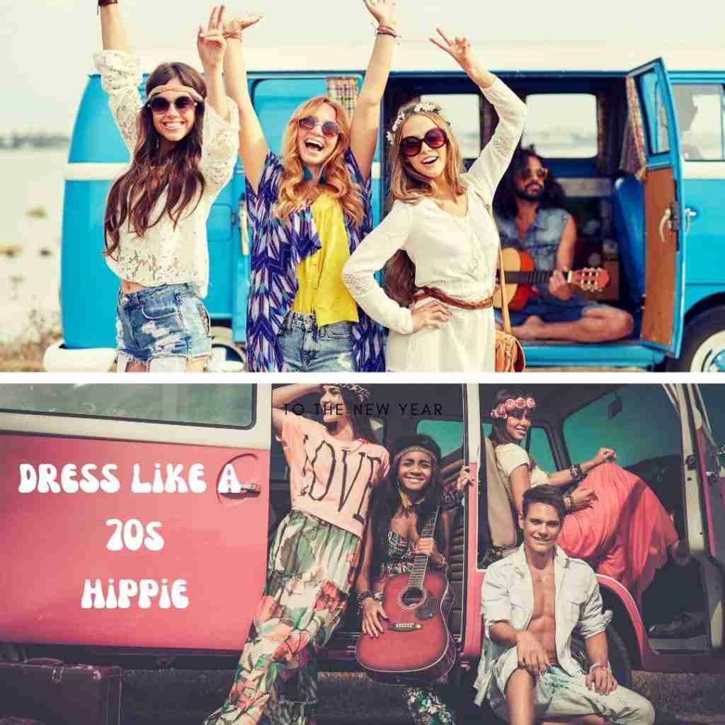 70s hippies in front of van -1973 party ideas