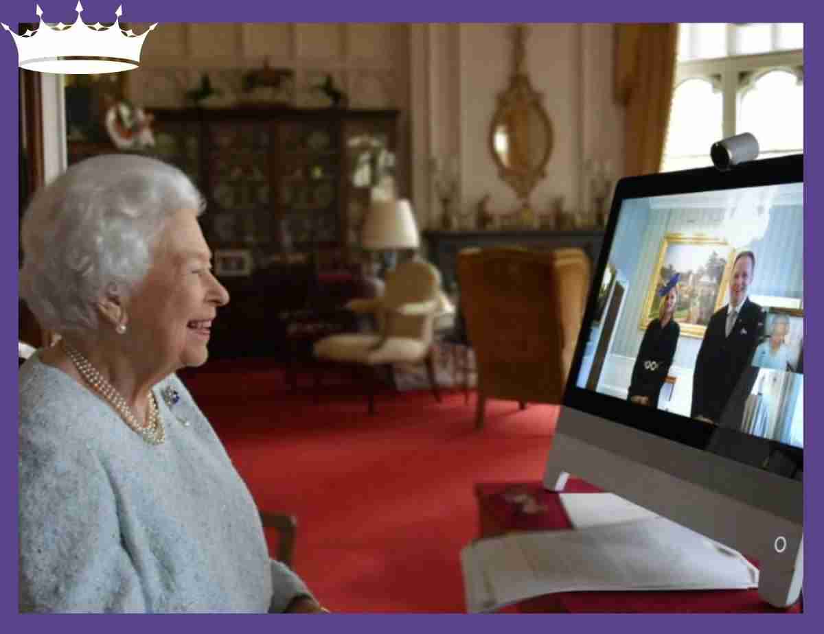 Queen Elizabeth on a zoom call