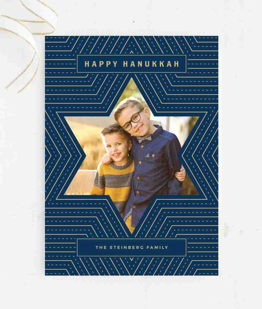 Inside a Star Hanukkah Card _ Holiday Card _ Religious Gold Foil Photo Hanukkah Cards