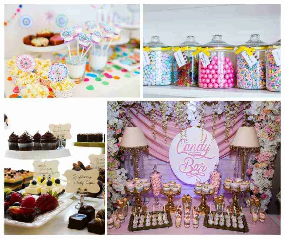 photo collage of a candy bar and table 
