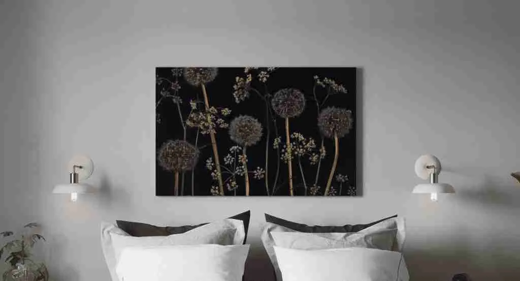 Canvas Art - Black background with gold flowers 