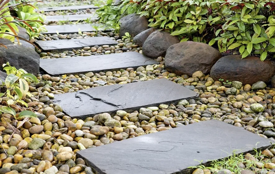 Flagstone path set in rocks
