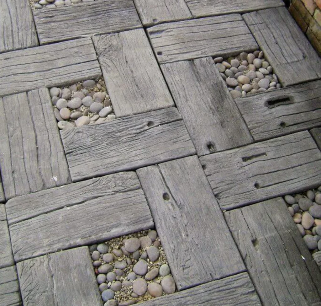 Romantic parquet wood and stone pathway 