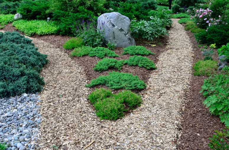 wood chip pathway in garden