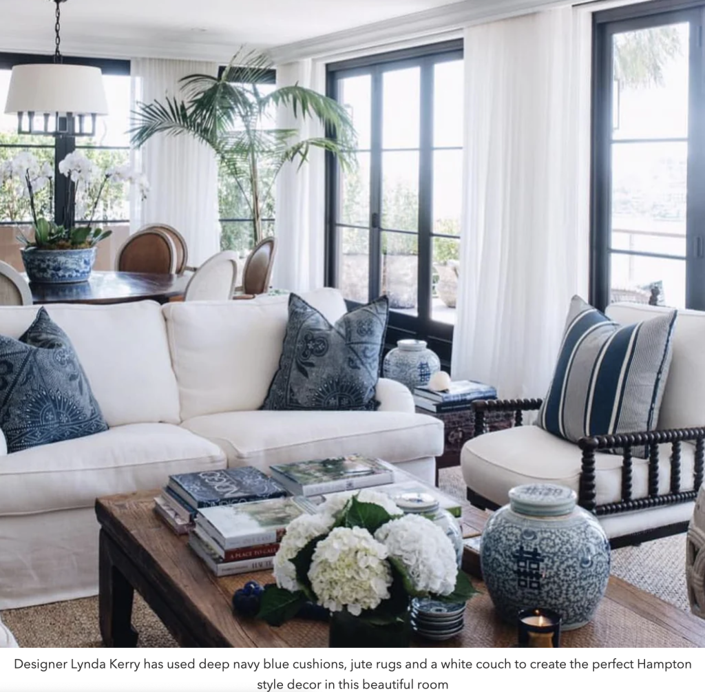 photo of a blue and white living room