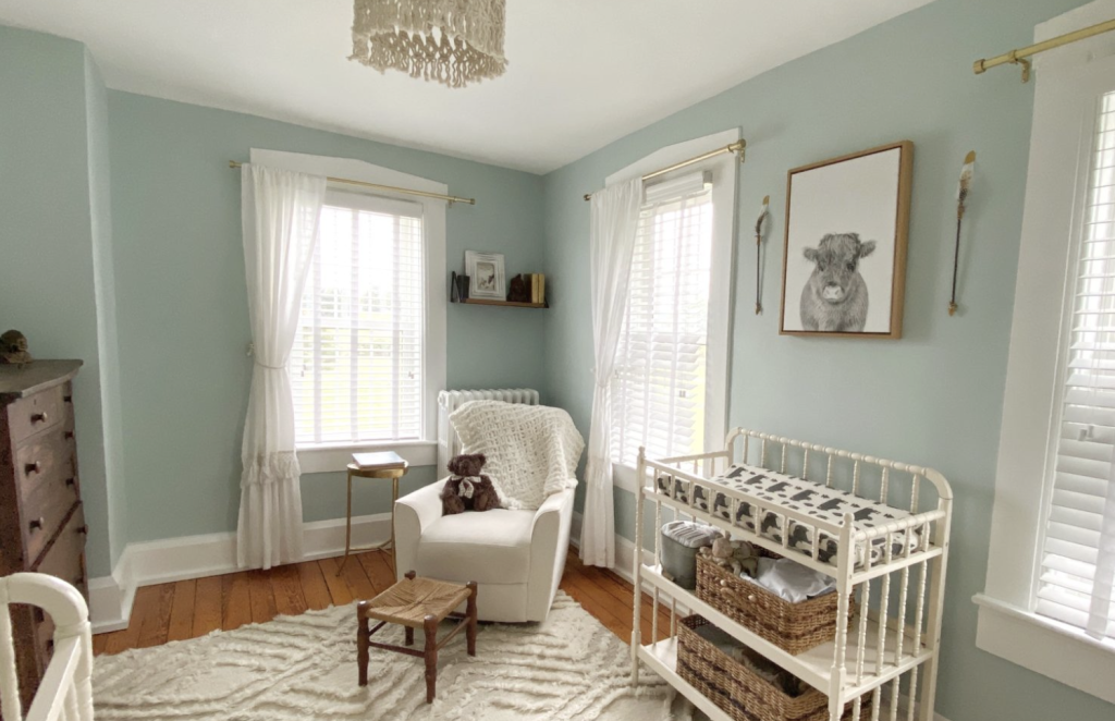 Cuddly soft, this light, sweet blue inspires thoughts of snuggling under the covers, bedtime stories, and midnight snacks. Sweet dreams paint color by benjamin Moore

