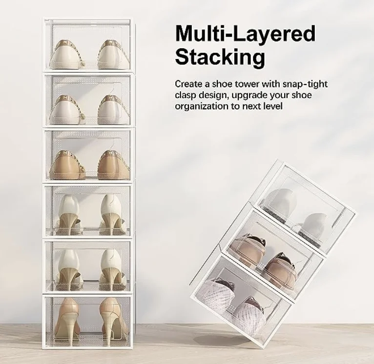 Plastic shoe organizer- stackable for closets 