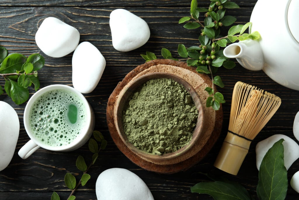 Concept of japanese tea with matcha on wooden table