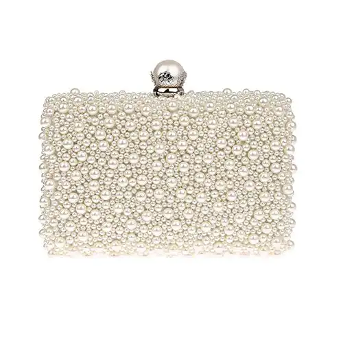 Womens Faux Pearl Beaded Evening Clutch Bag