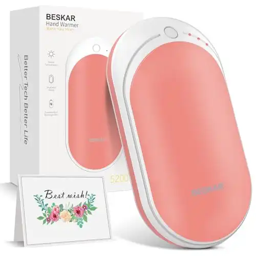 Rechargeable Hand Warmer, 5200mAh Electric Handwarmer with Double-Sided Heating & USB Quick Charge