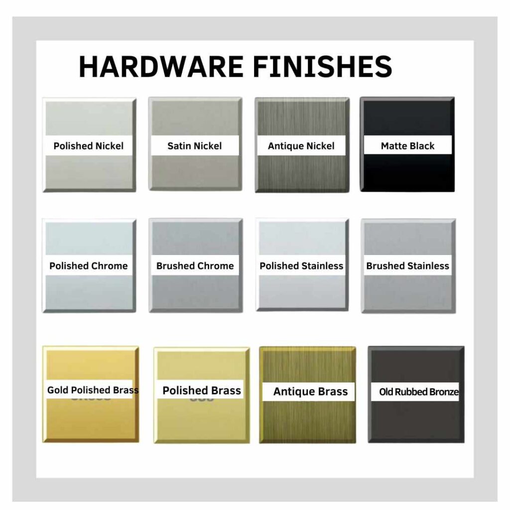 Hardware finishes- various types of hardware finishes for Kitchen Cabinet hardware