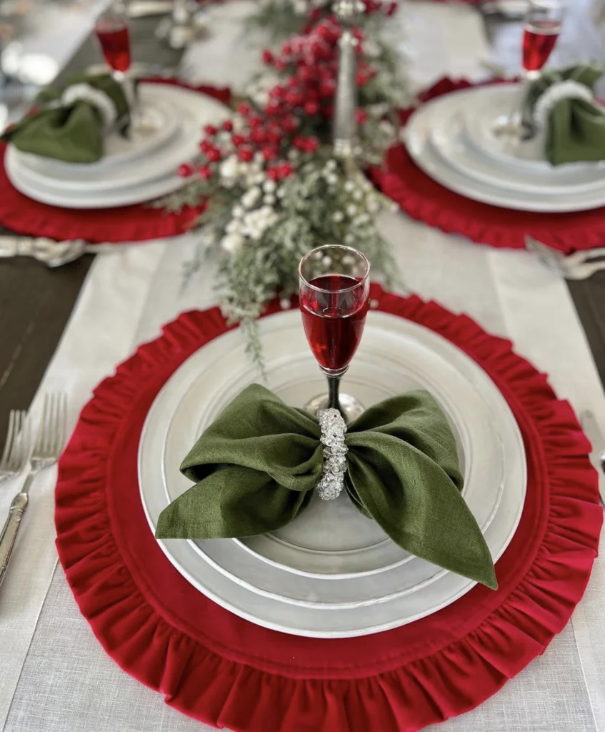 Holiday green and red place setting