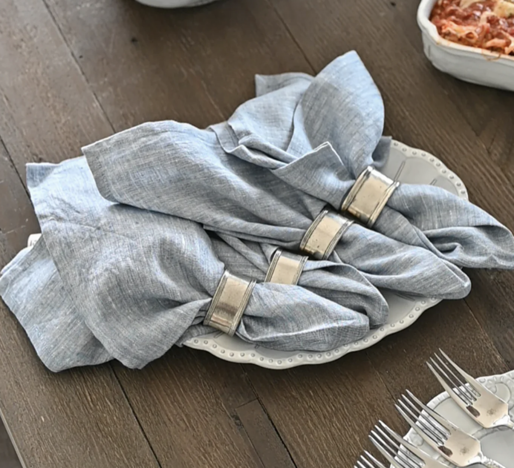 Blue Chambray Linen Napkins and napkin holders