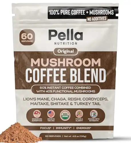 Organic Mushroom  Coffee  with 7 Superfood Mushrooms, Great Tasting, Includes Lion's Mane, Reishi, Chaga, Cordyceps, Shiitake, Maitake, and Turkey Tail