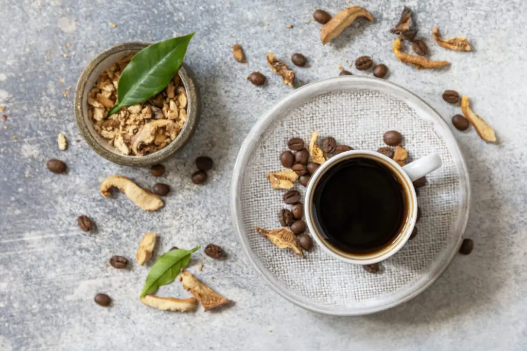 Healthy organic energizing adaptogen, trendy drink. Mushroom coffee.