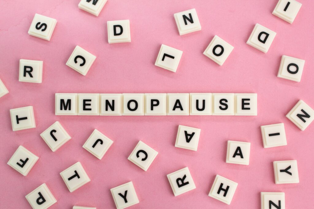 letters of the alphabet with the word Menopause.