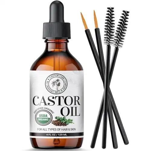 Organic Castor Oil - Pure 100% USDA Certified Cold Pressed - Natural Hair Growth Eyelashes Eyebrows