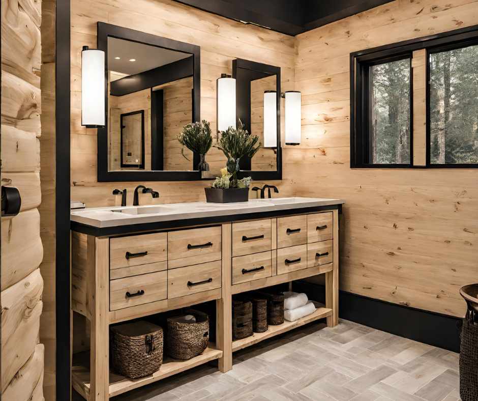 Updated modern log home bathroom