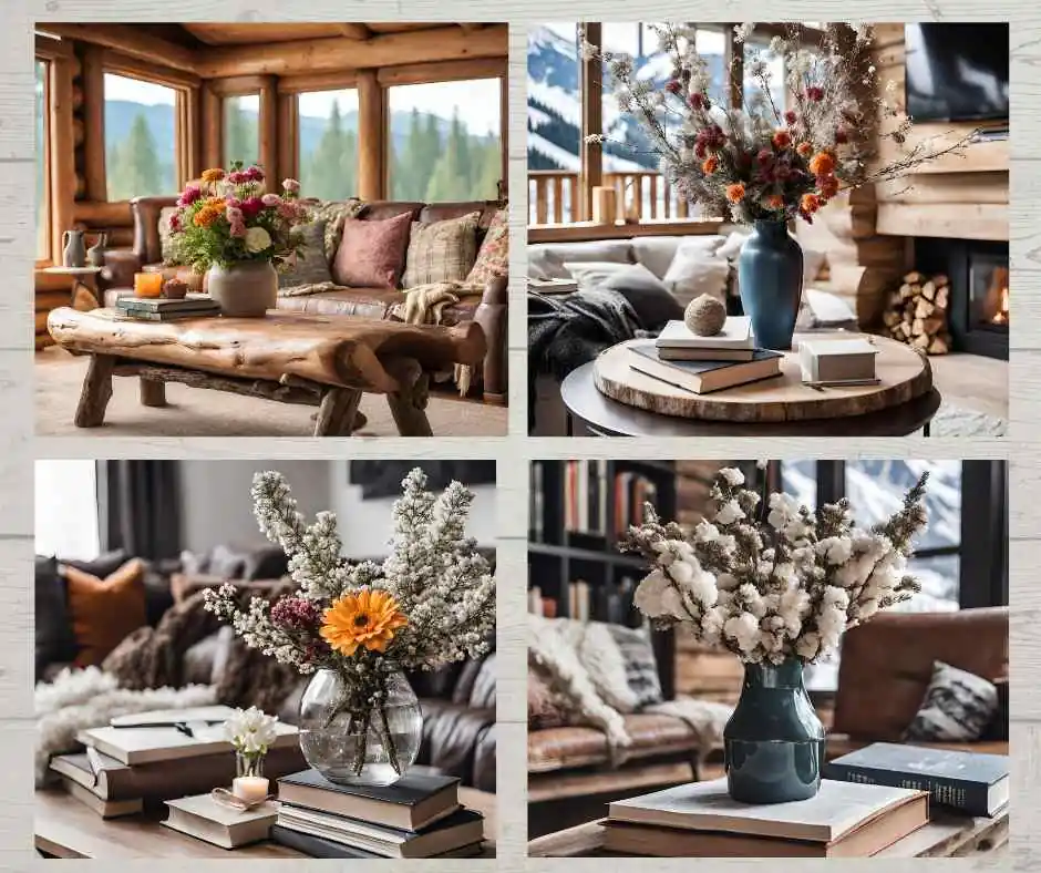 flowers in log home 