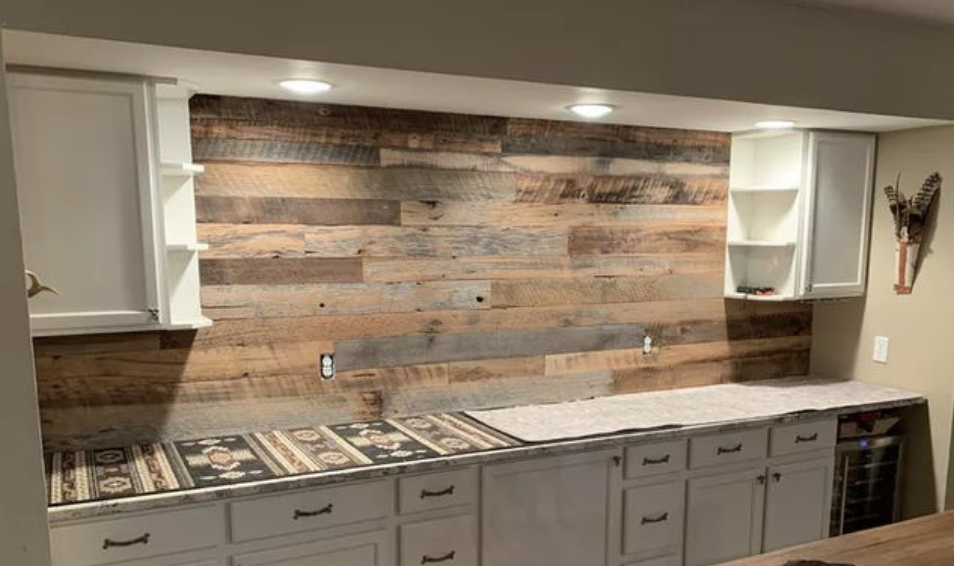 reclaimed wood backsplash