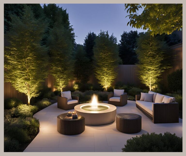 Outdoor lighting on patio in backyard