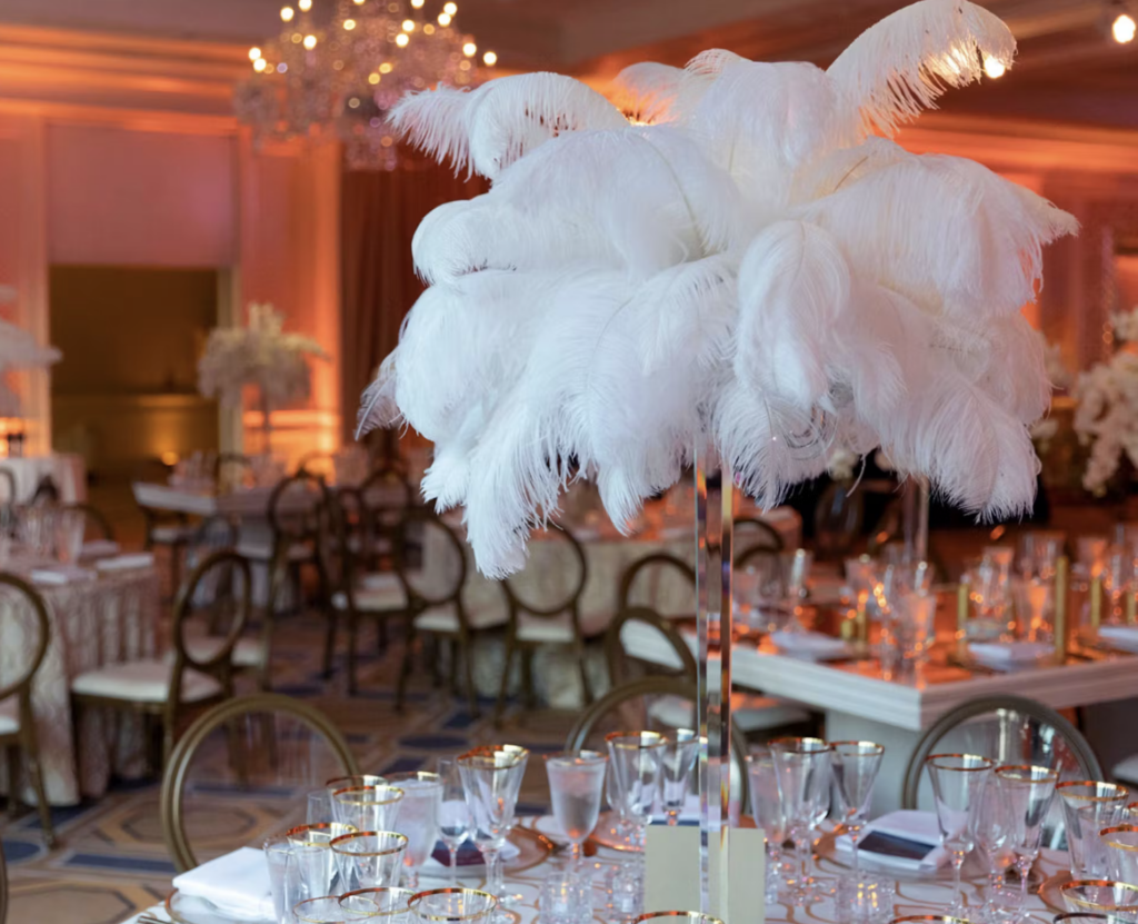 White Ostrich Feather Centerpiece For a event or wedding