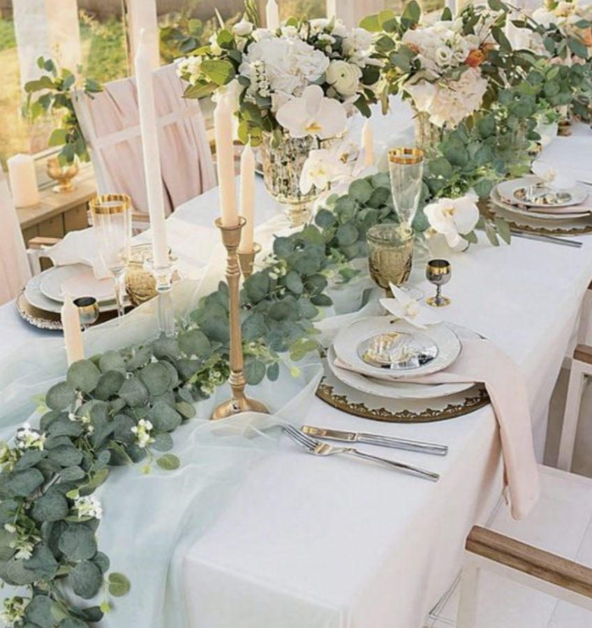 green garland on table