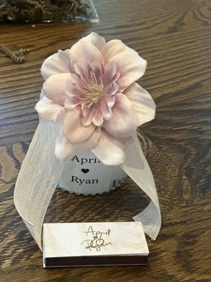 Bridal shower party favor candle and matches 