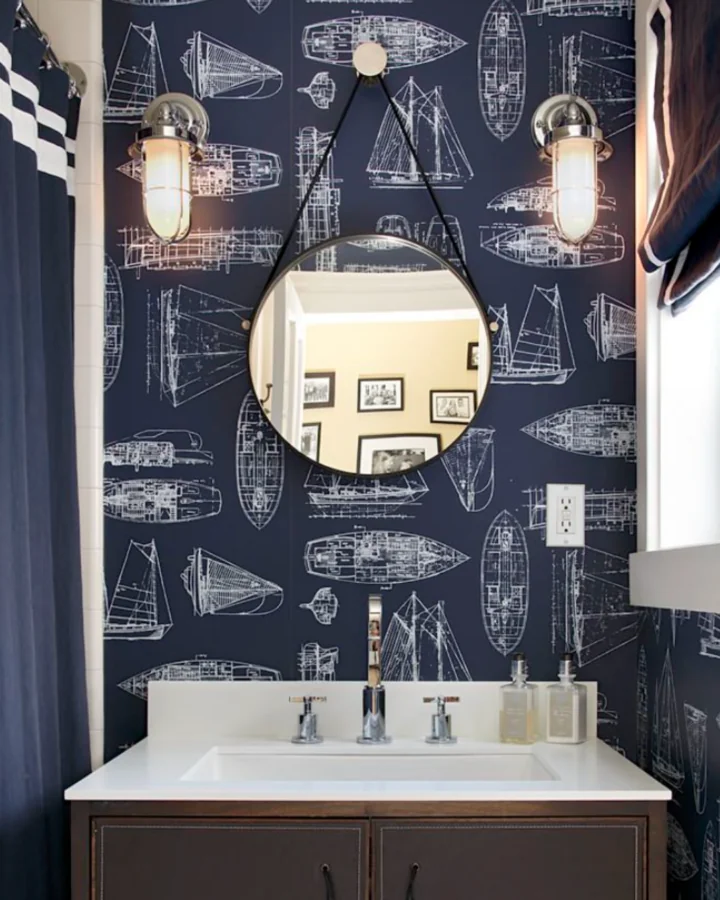Nautical wallpaper for small bathroom