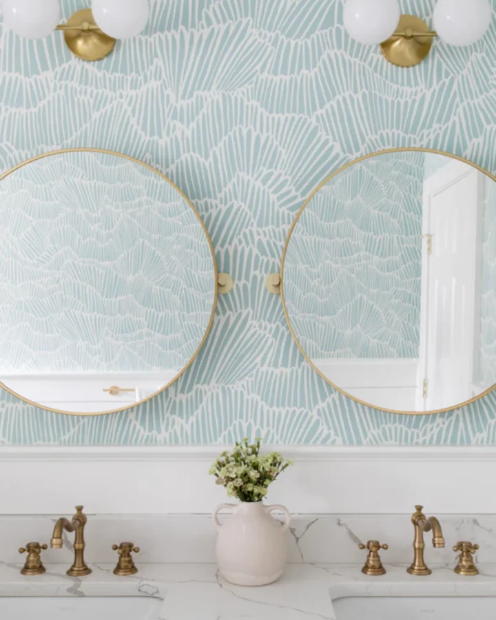 Blue and white designed wallpaper