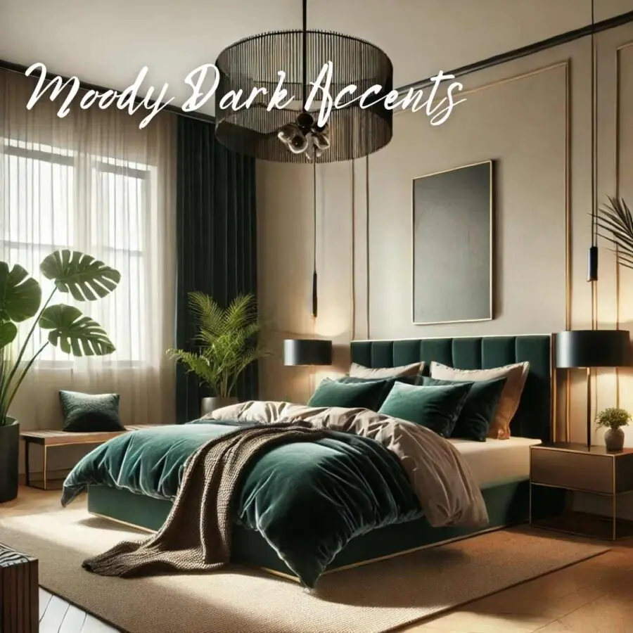 Dark accents in a pretty bedrrom