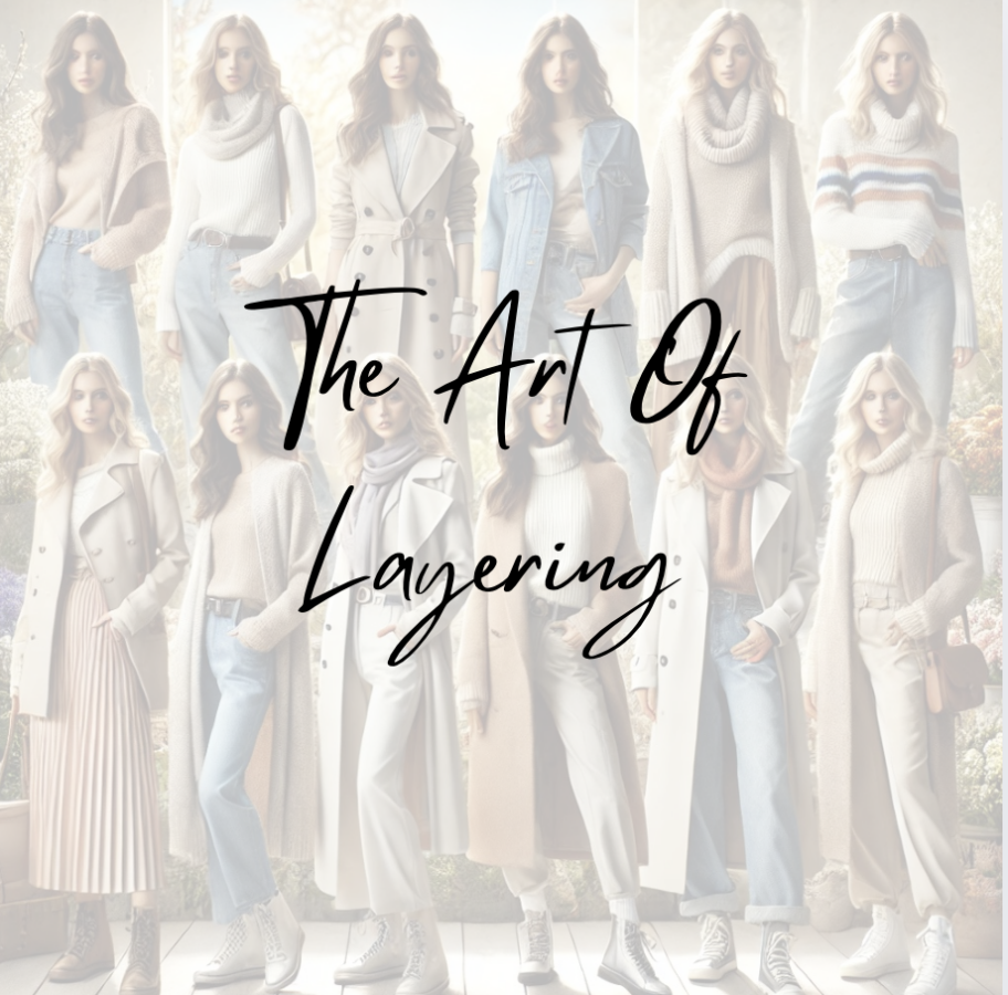 multiple women in various layered outfit ideas for both spring and winter. The spring section showcases stylish wom