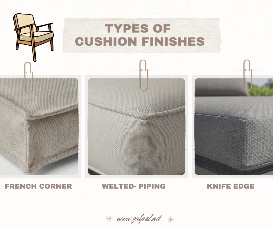 Types of outdoor cushions with different finishes