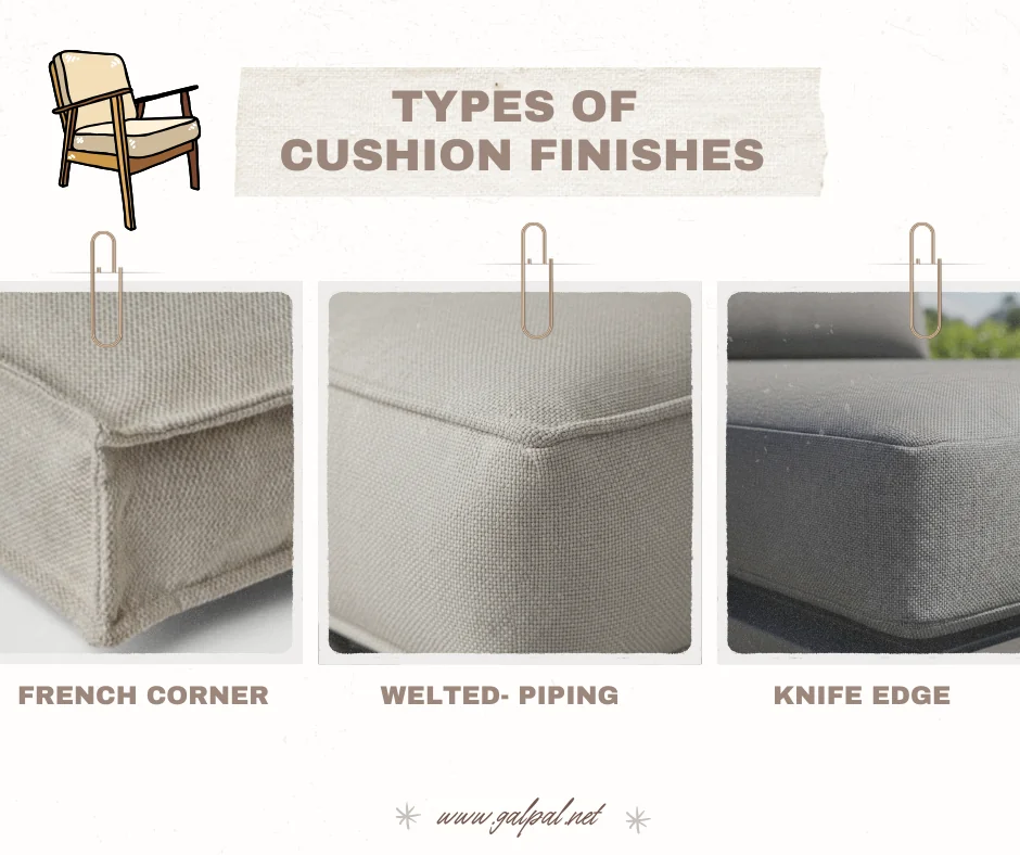 Types of outdoor cushions with different finishes