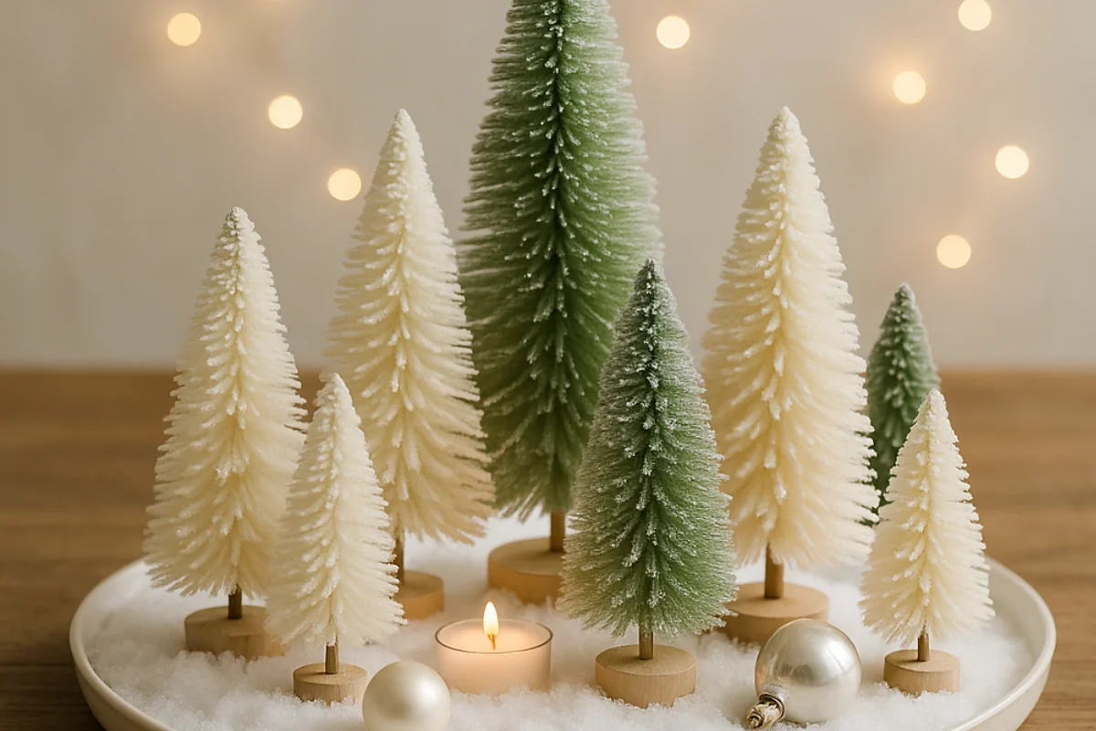 bOTTLE BRUSH CHRISTMAS TREE DISPLAY