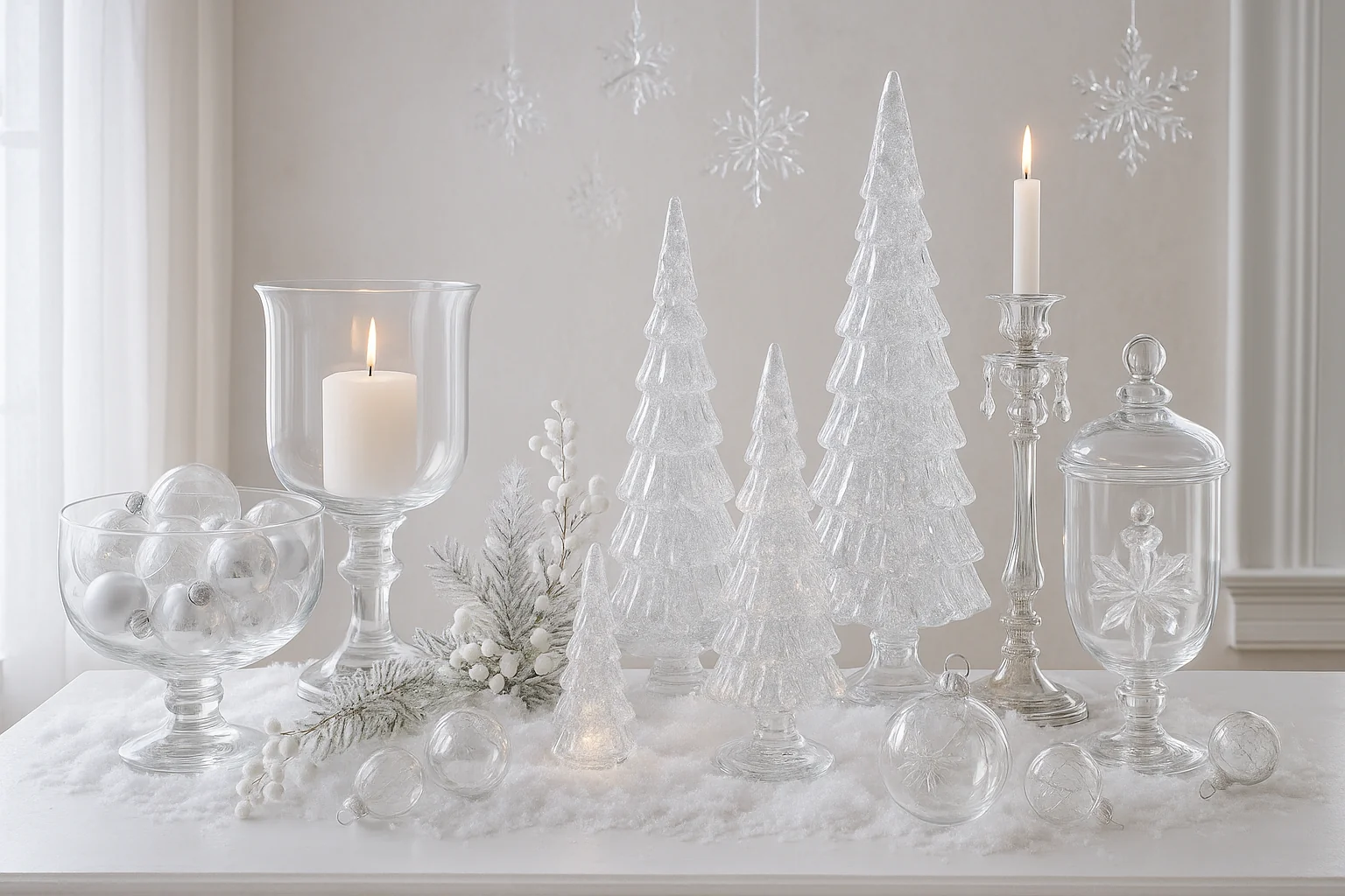 Use crystal and glass to decorate for christmas to make it look like a winterwonderland 